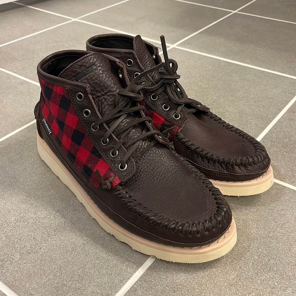 Sebago Seneca Campsides Wool leather buffalo plaid mod boots mens 11.5 wide new
